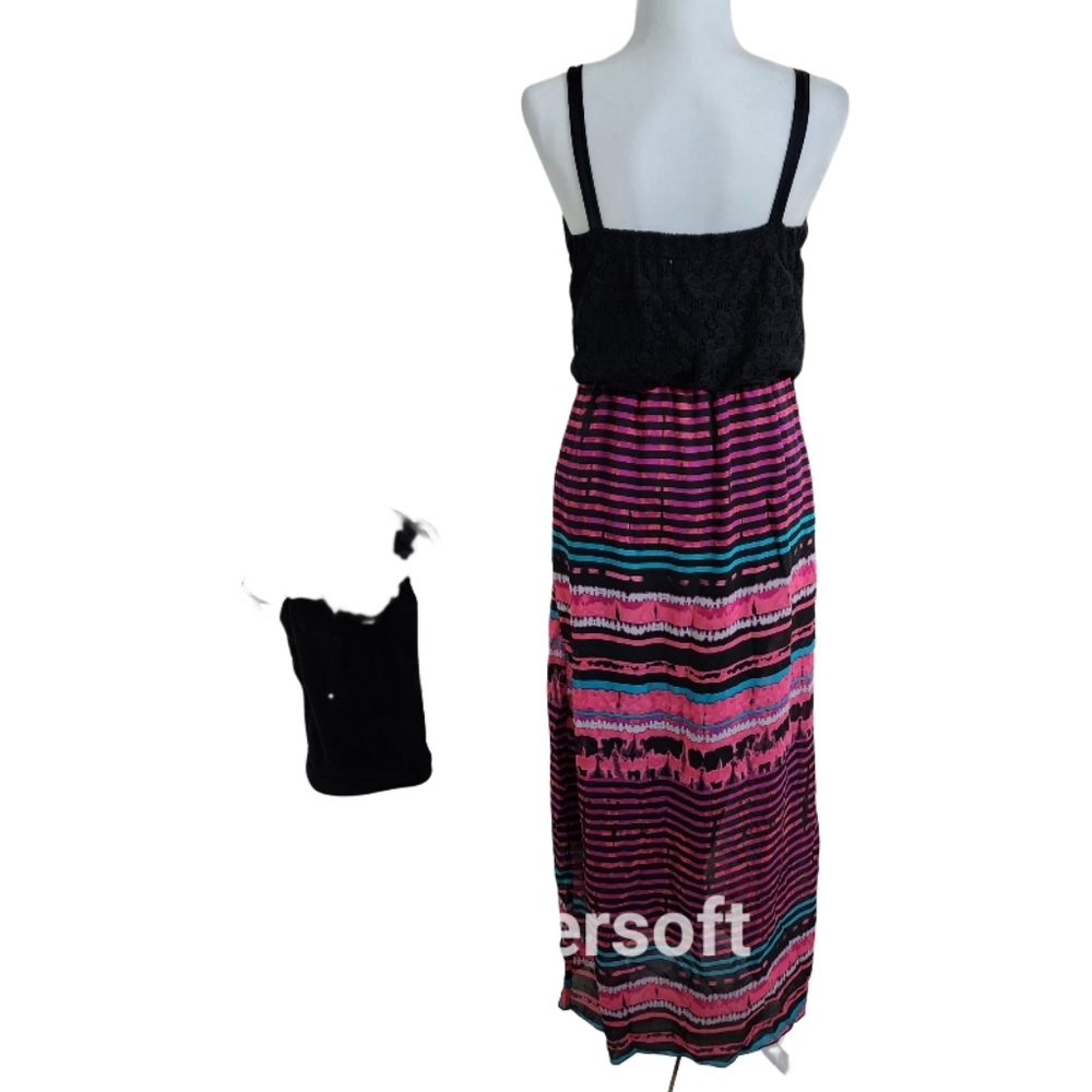 Faded Glory Lace Bodice Stripped Summer Maxi Dress - Picture 2 of 7